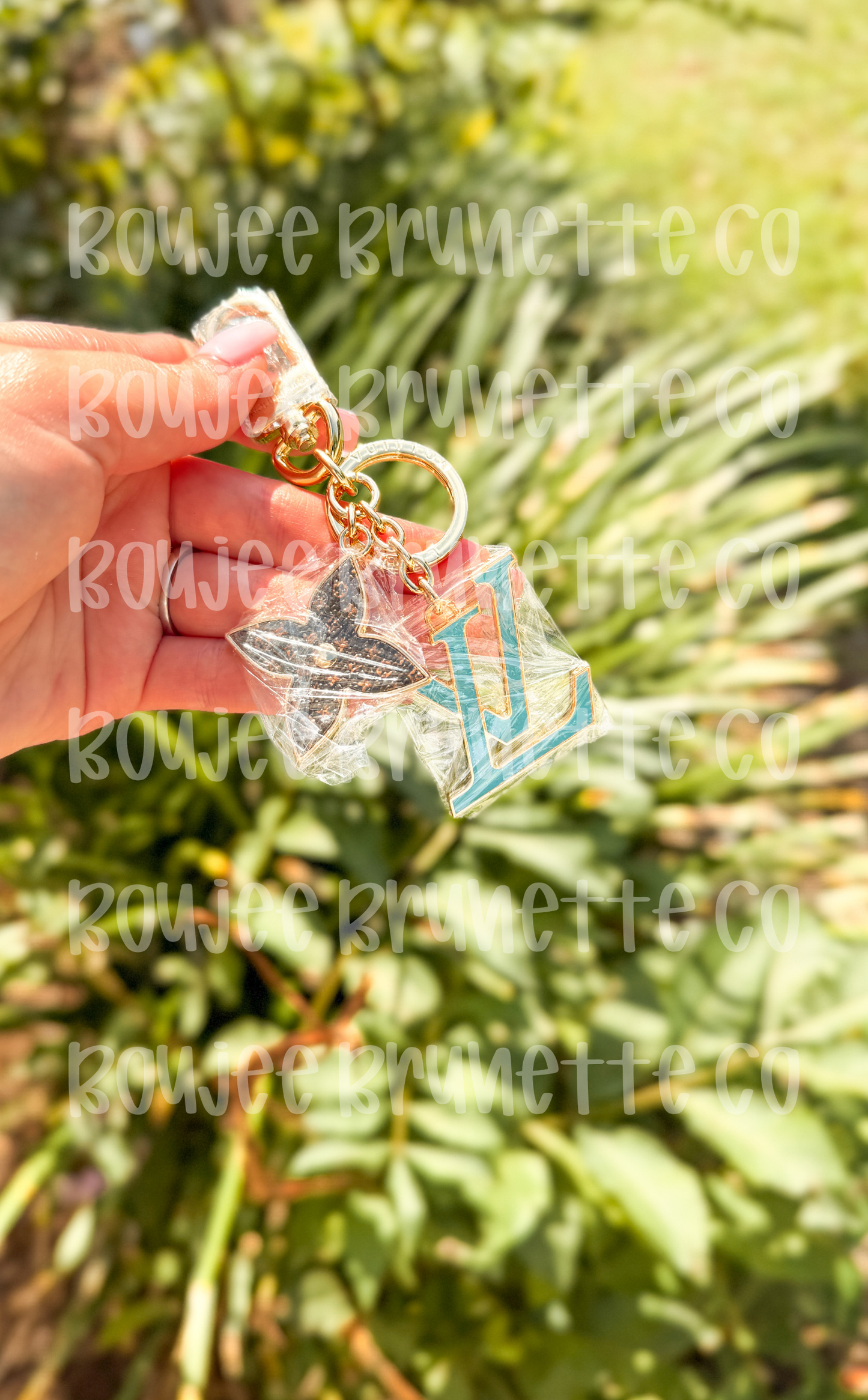 Aqua Blue & Brown L Keychain