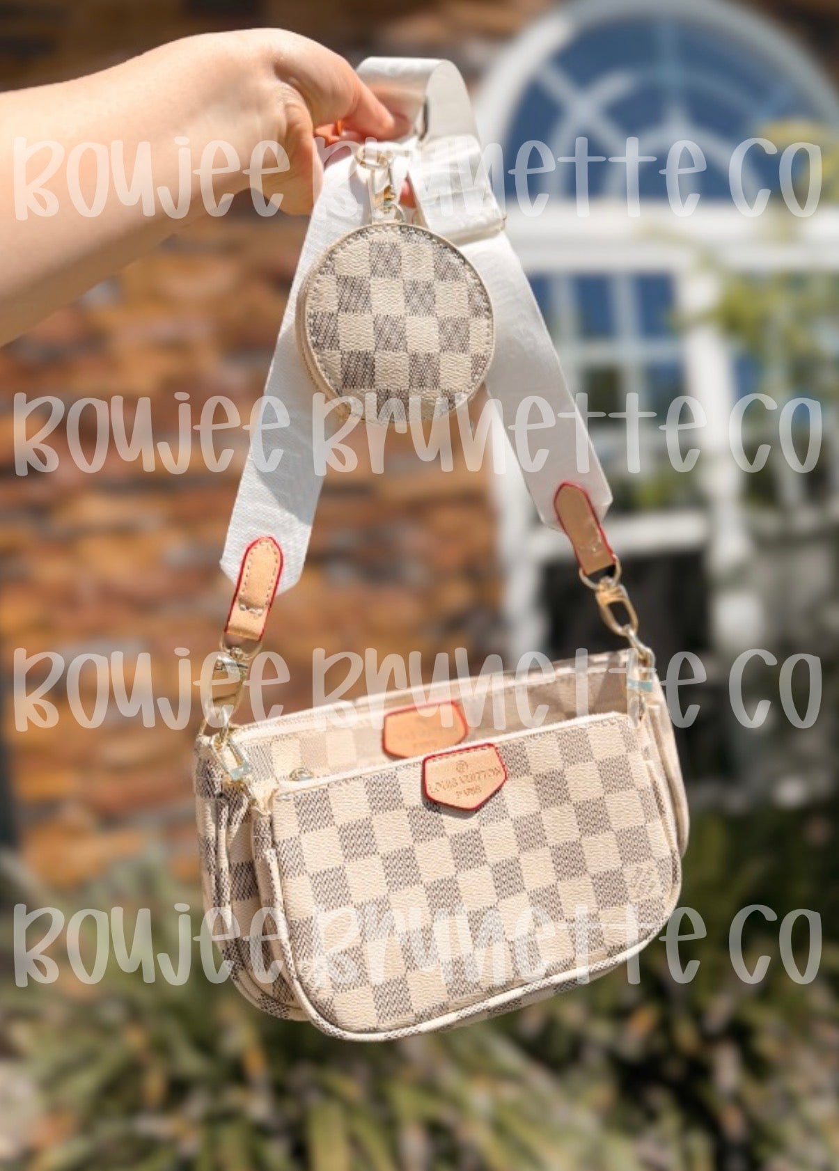 White Checkered Crossbody