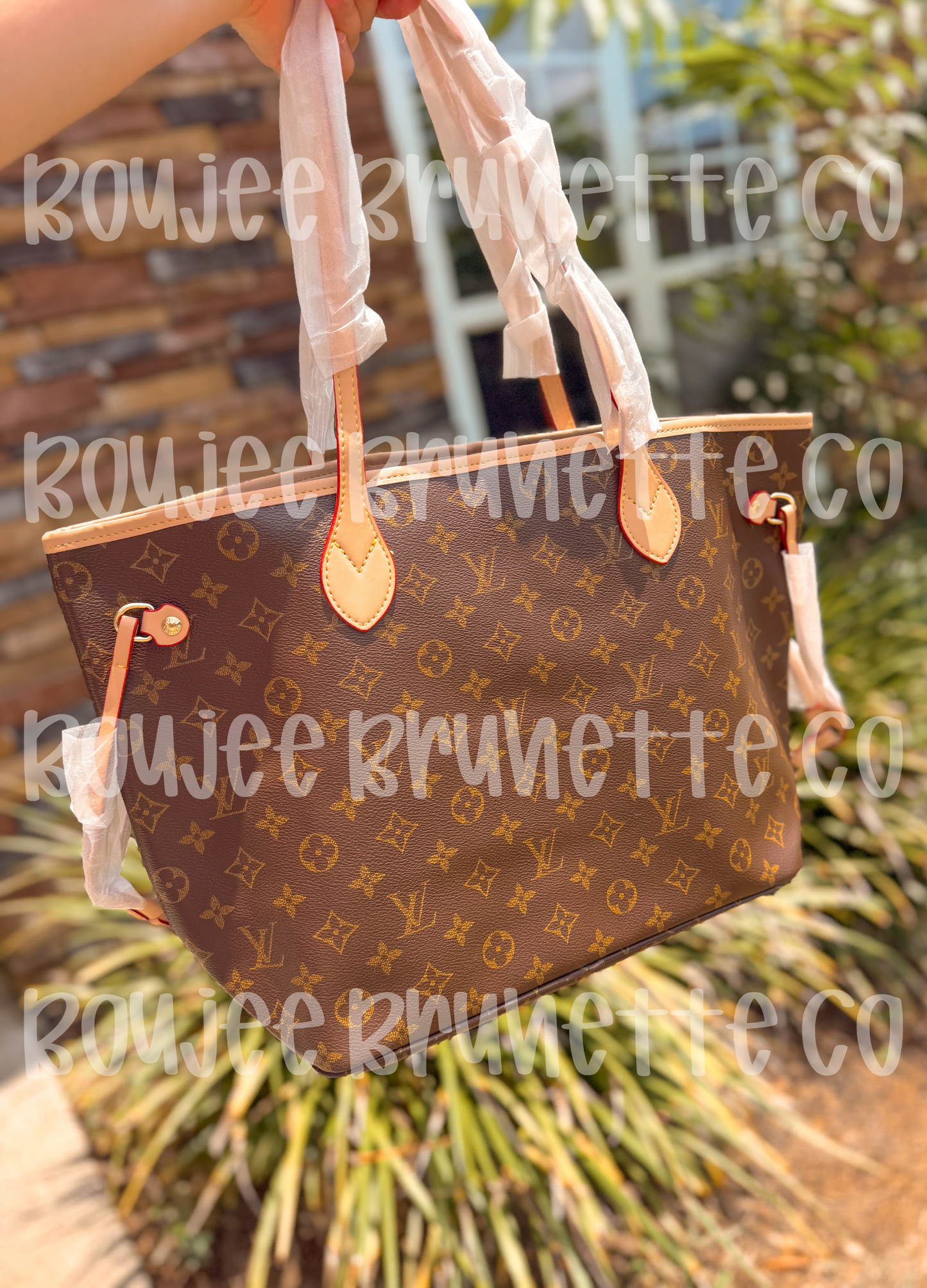Brown L Mono Tote