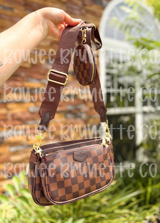 Brown Checkered Crossbody