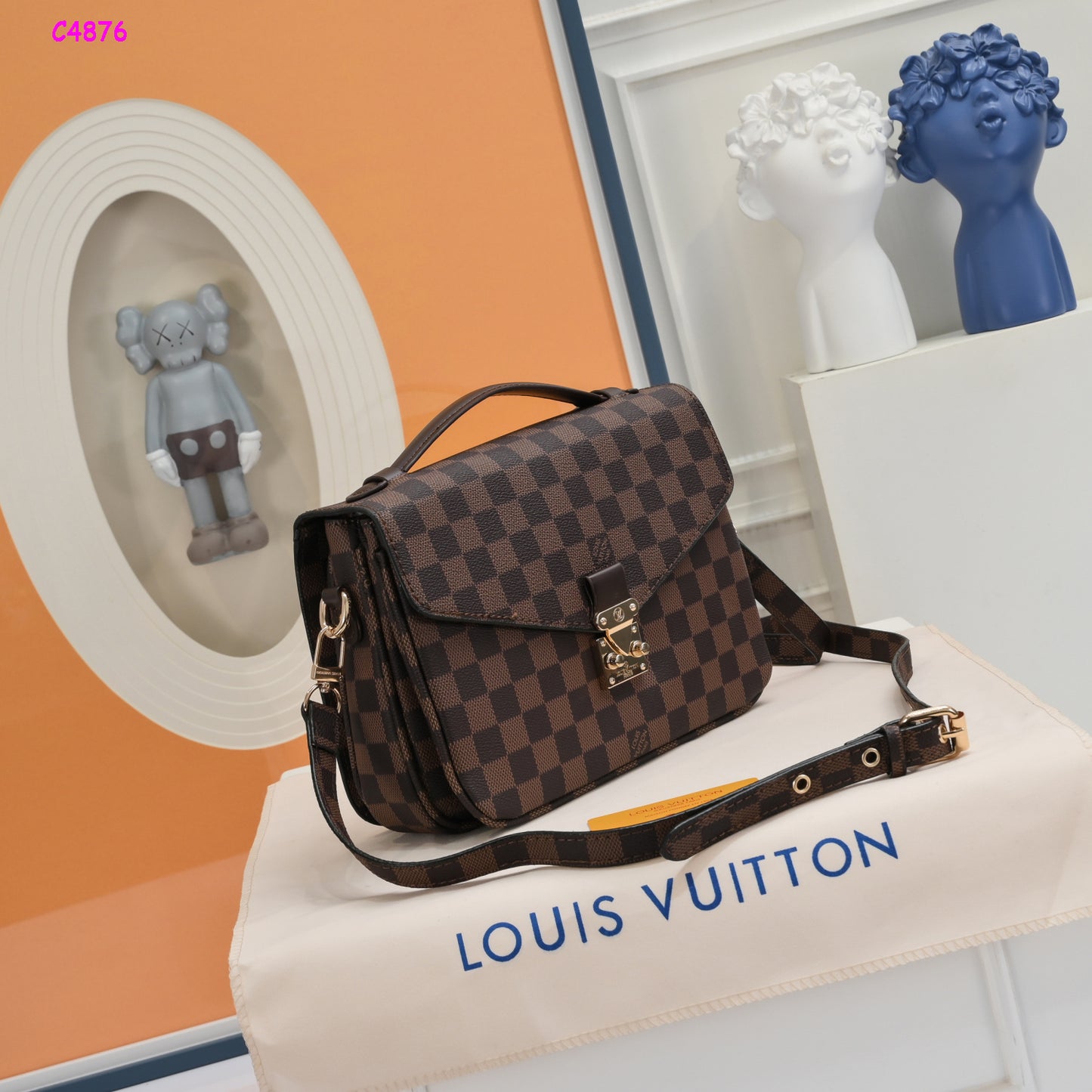 Brown Checkered Crossbody