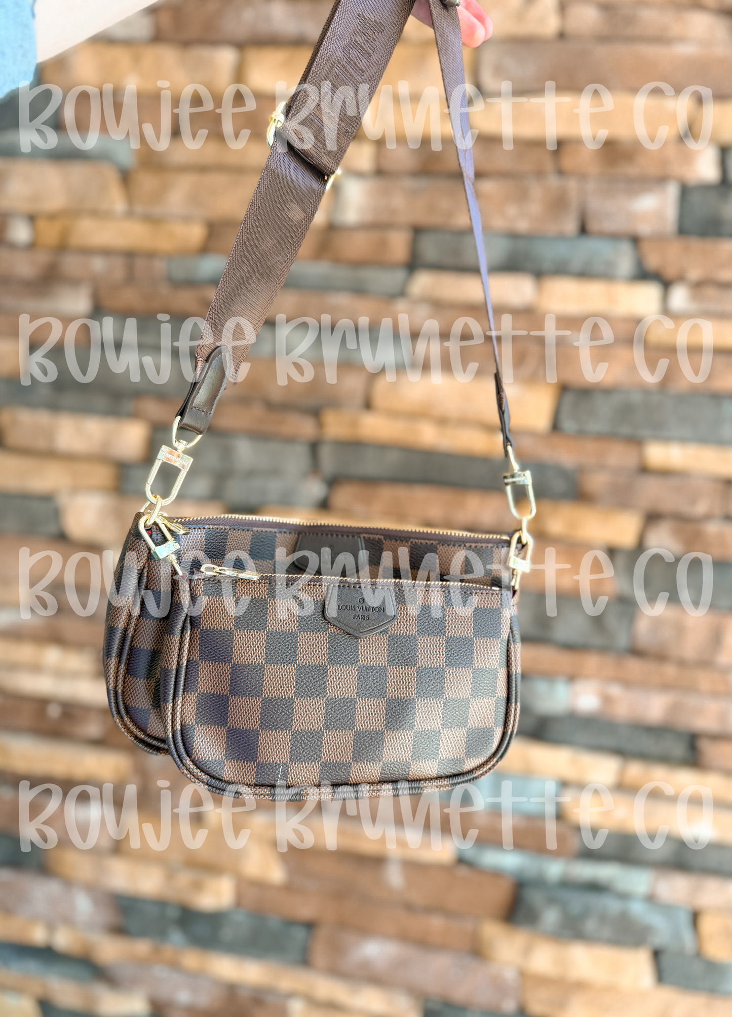Brown Checkered Crossbody