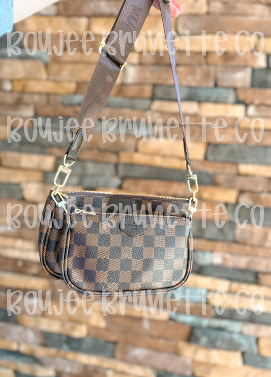 Brown Checkered Crossbody