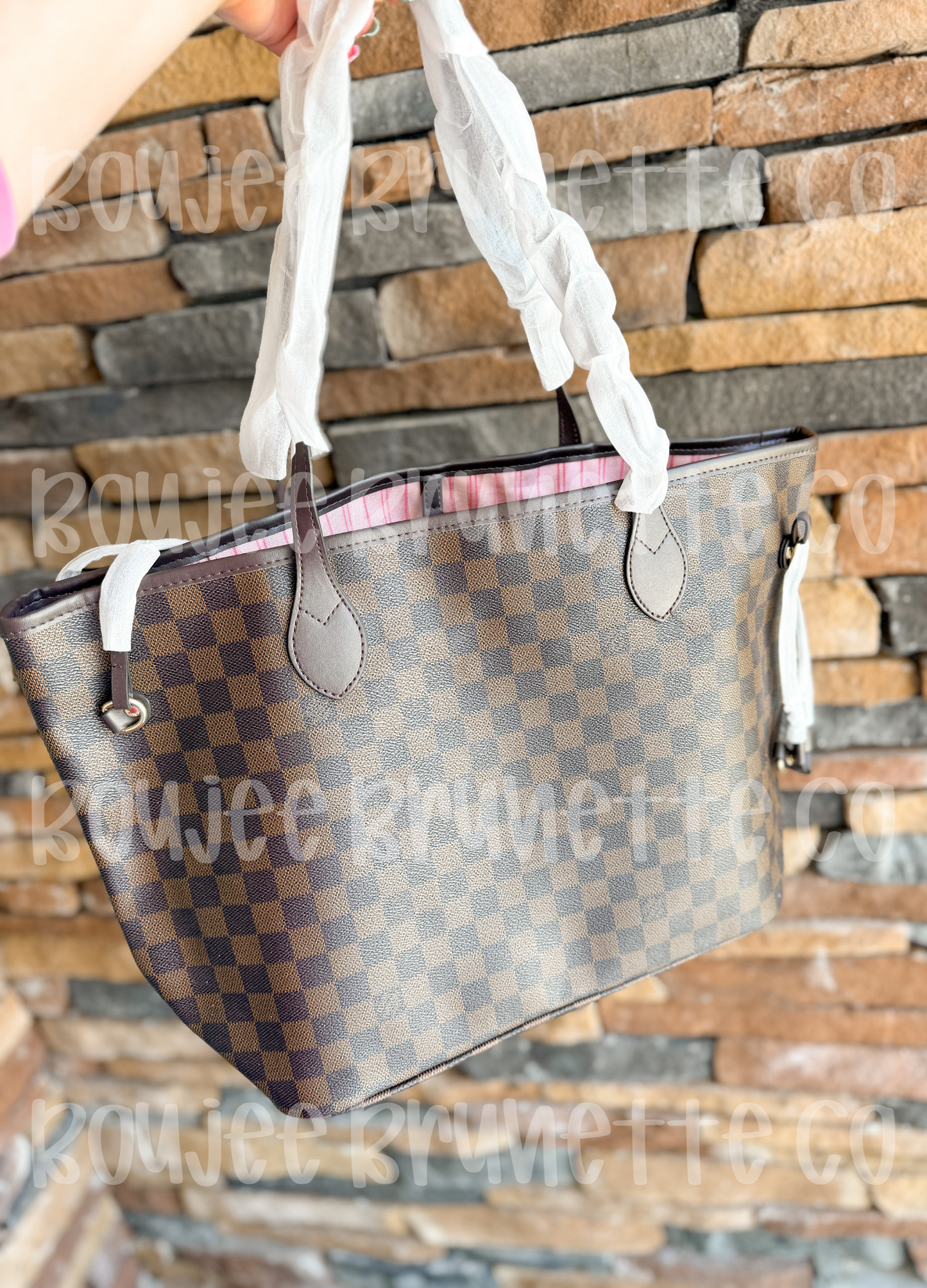 Brown L Checkered Tote