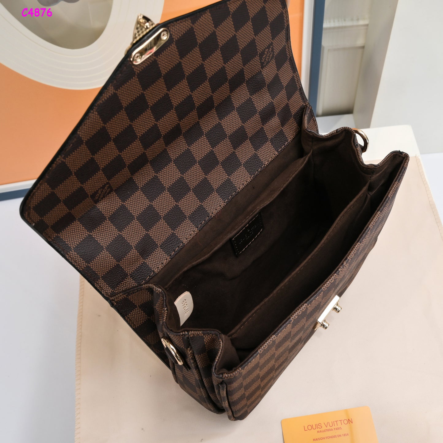 Brown Checkered Crossbody