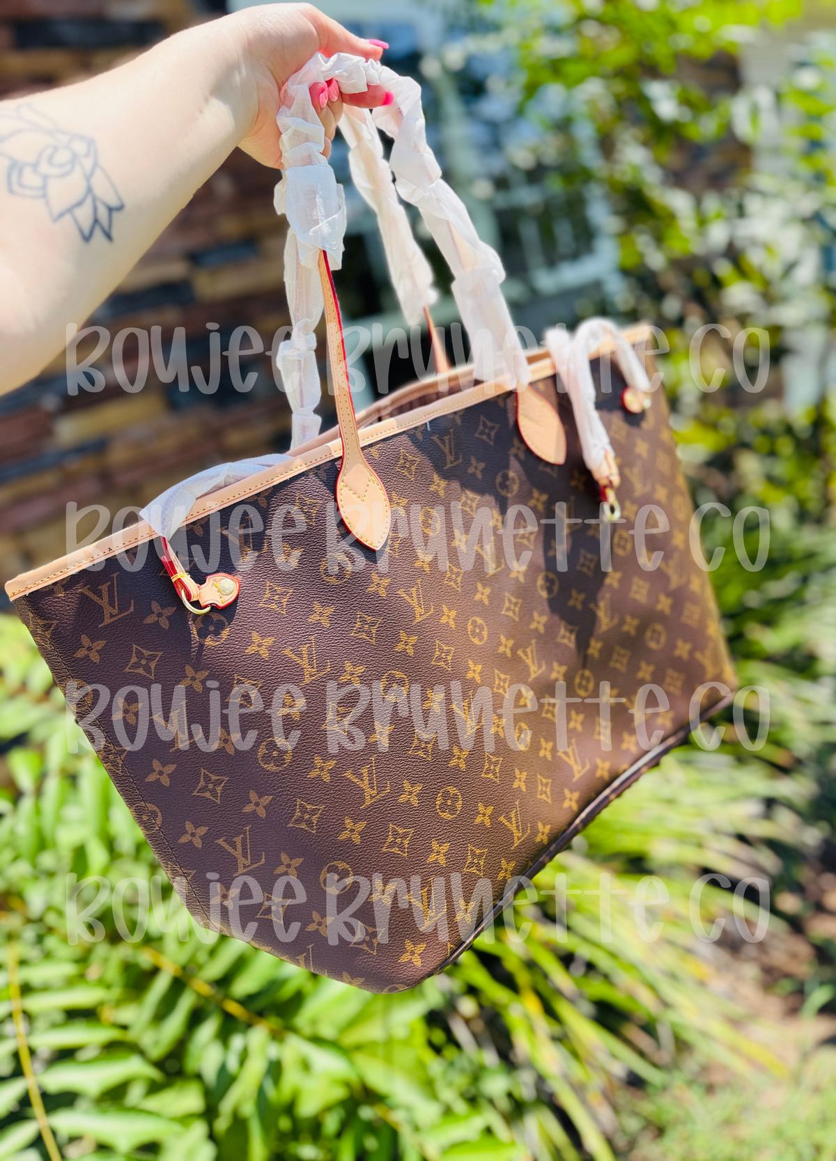 Brown L Mono Tote