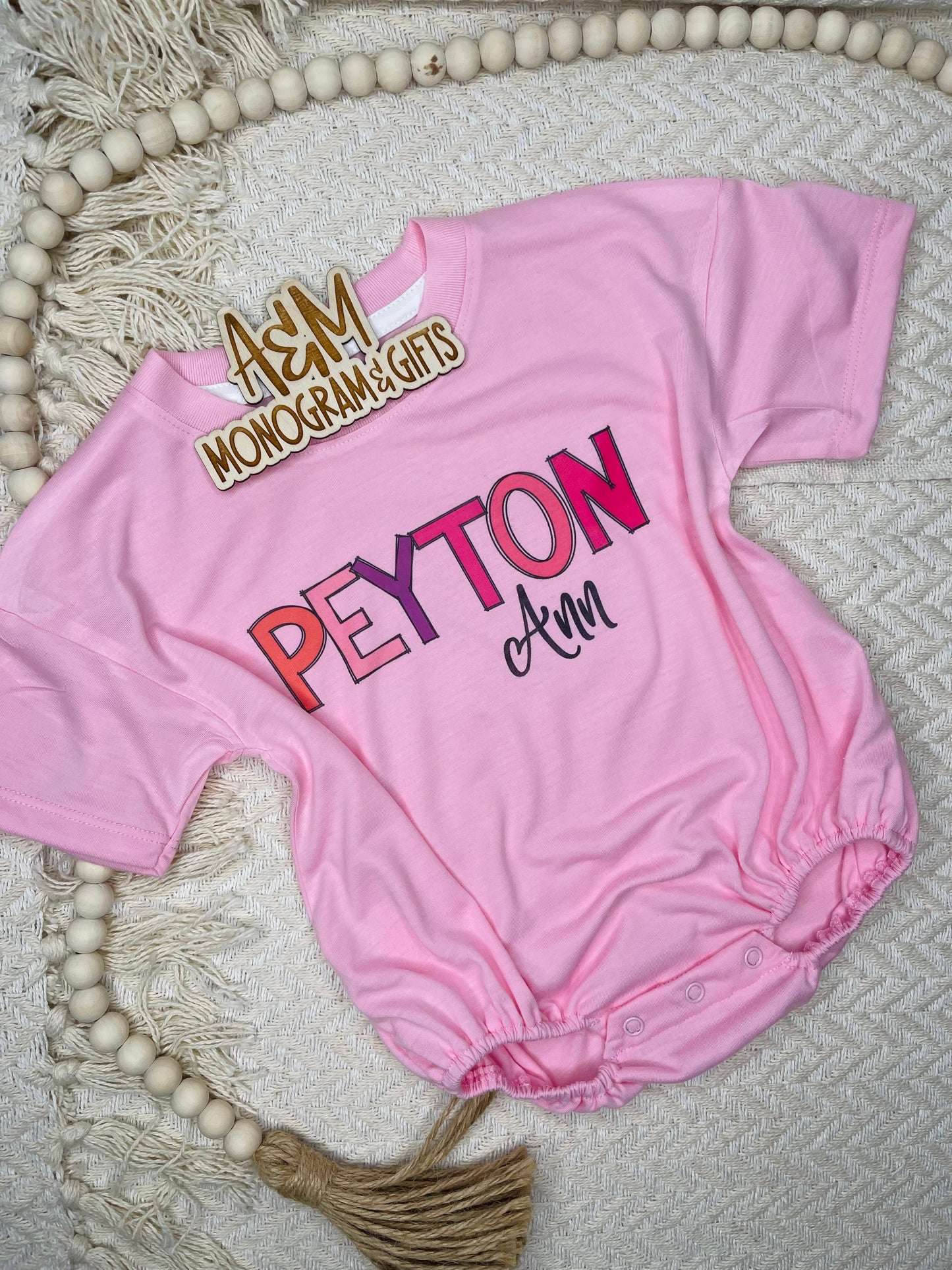 Pink Name Custom Romper **Please List First&Middle Name in “Order instructions” at checkout**