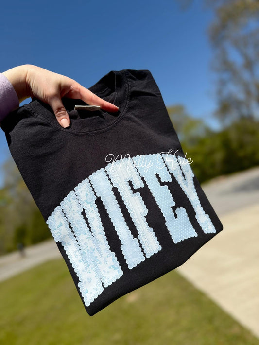 Blue Faux Lace Wifey