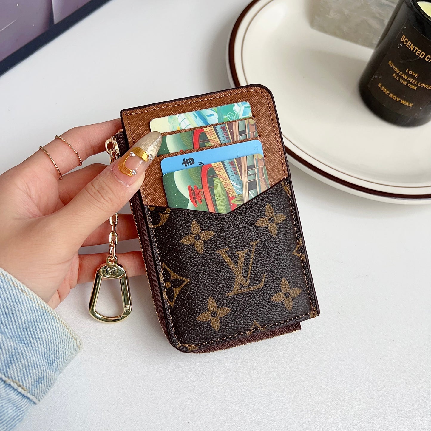 Brown Keychain Zip Card Holder