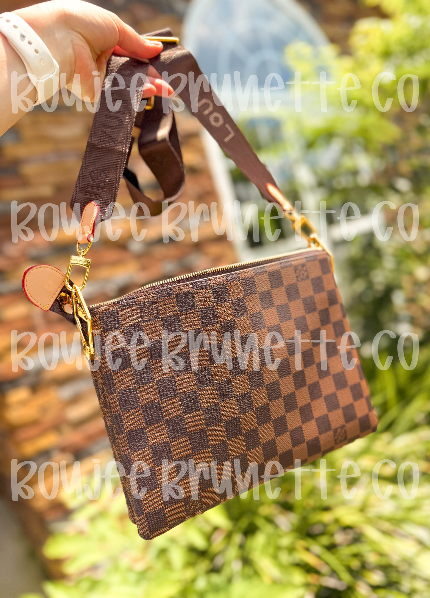 Brown Checkered Crossbody
