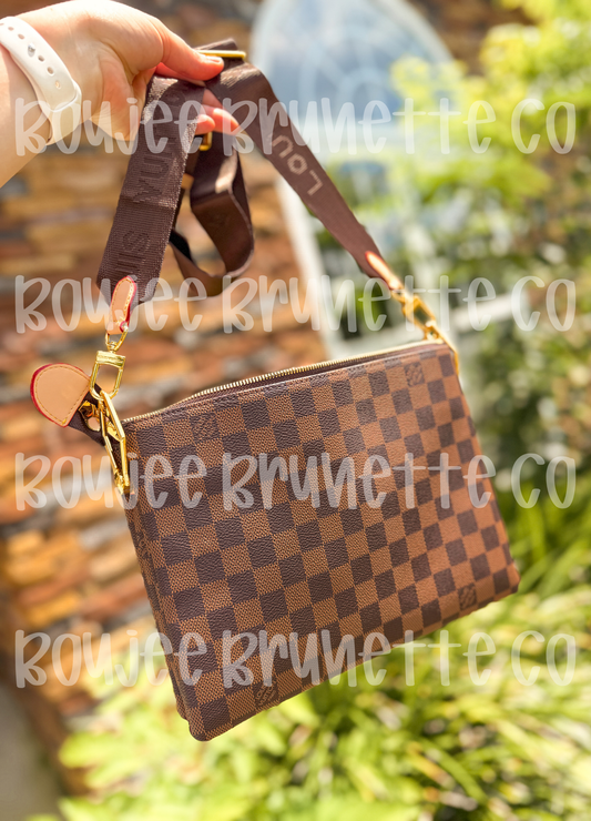Brown Checkered Crossbody