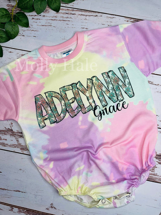 Tie Dye Name Romper **Please leave First & Middle in “Order Instructions” Box at Cart Checkout**