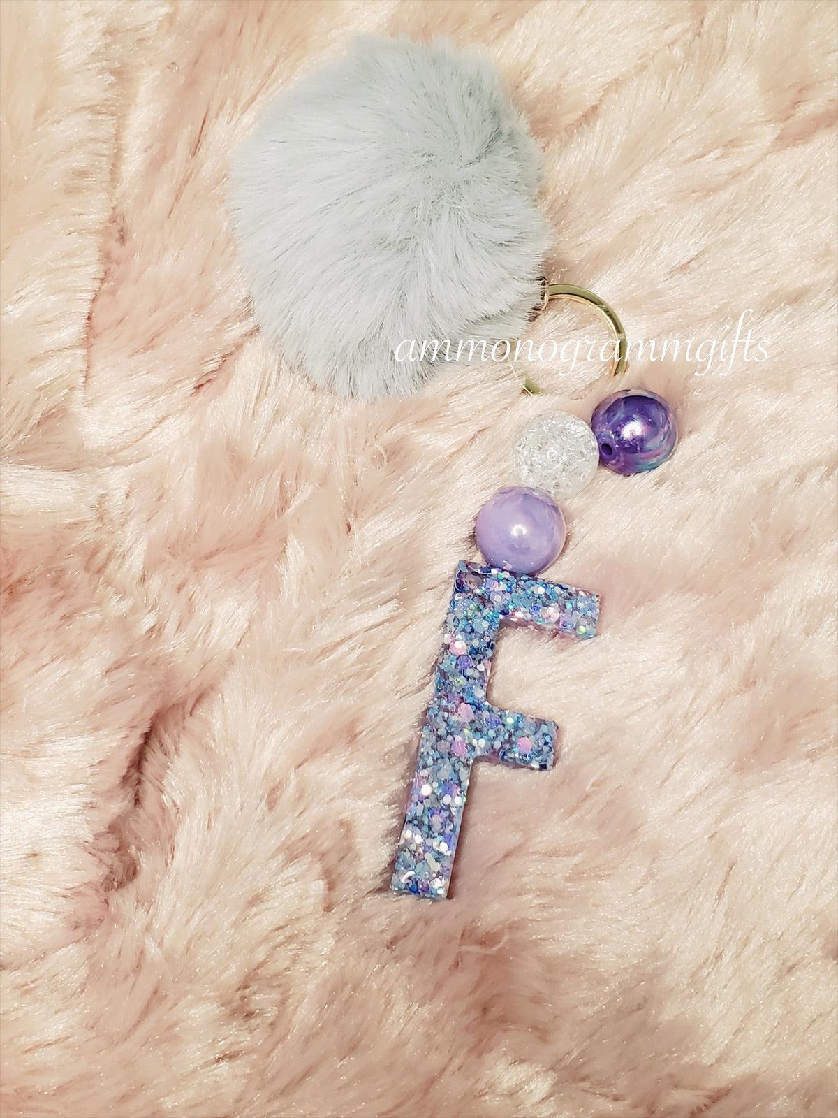 Light Purple Glitter Letter Keychain - A&M Monogram & Gifts