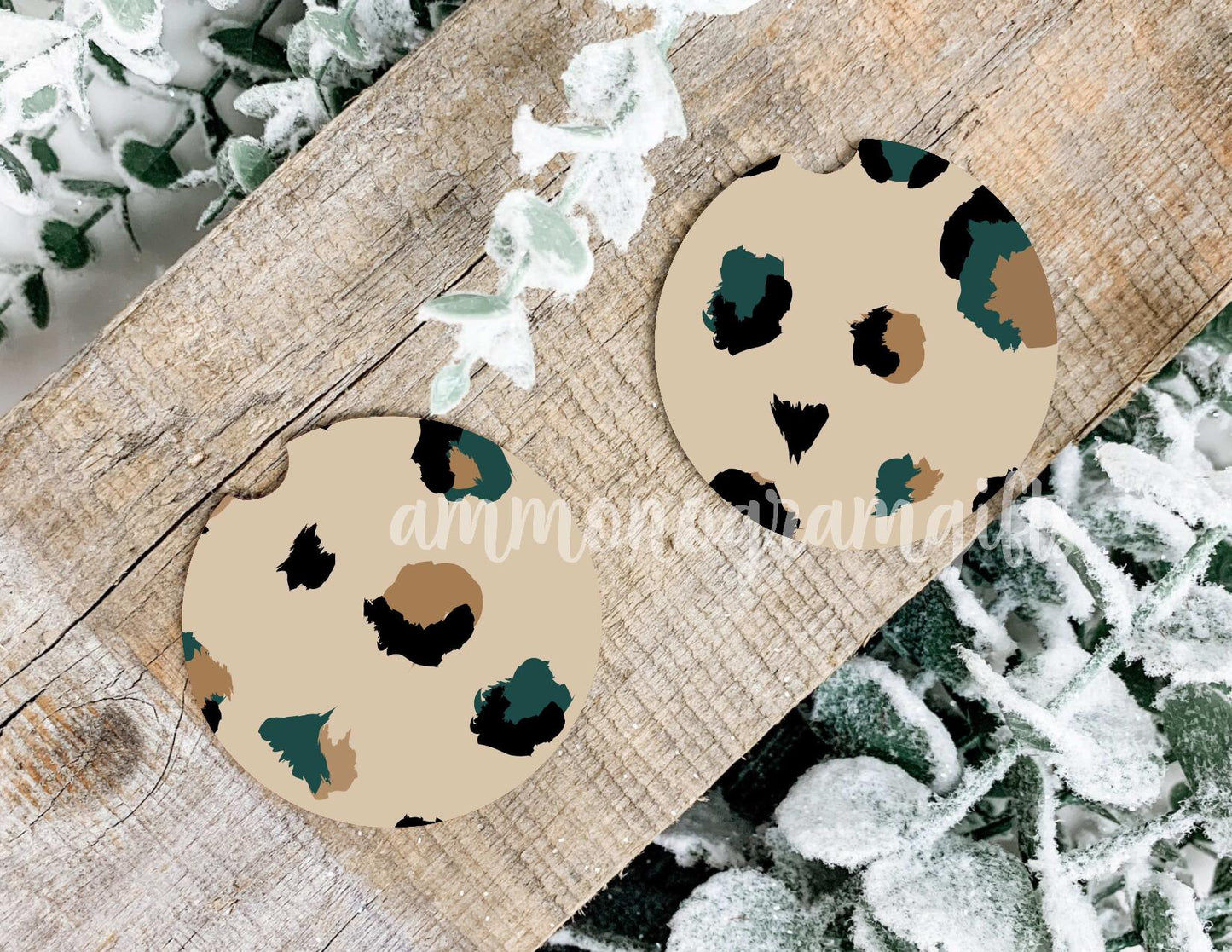 Tan & Teal Leopard Coasters